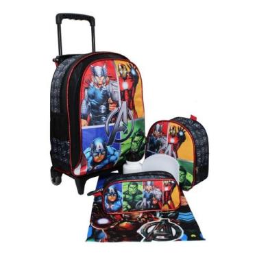 Imagem de Kit Mochila Vingadores Infantil Masculina Rodinhas Aulas T3 - Outras M