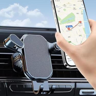 Imagem de Suporte de telefone para saída de ar do carro, estável e seguro, rotação de 360°, compatível com todas as séries iPhone e celular de 10 a 17 cm para carros, trava automática e gancho de metal
