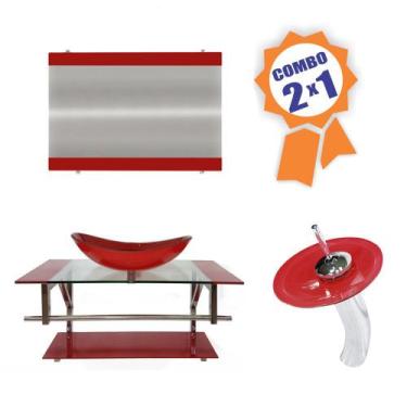 Imagem de Combo 2 em 1 - Gabinete 90cm Romênia + Torneira Ibiza - EKASA, Vermelh