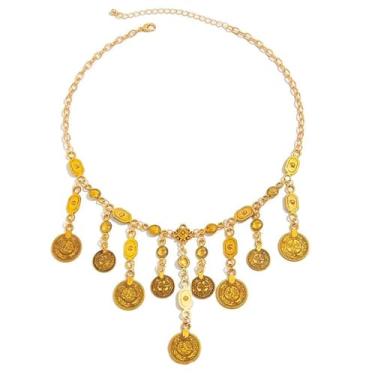 Imagem de Colar gargantilha vintage gravada com borla para mulheres e homens, moedas de disco antigo oxidado, boêmio, étnico, cigano, tribal, clavícula, colares, Halloween, boho, fantasia, festa, presentes
