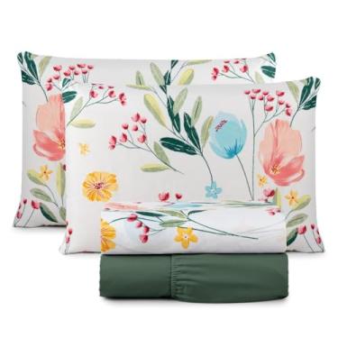 Imagem de Jogo de Lençol Casal Padrão 04 Peças 200 Fios Cama Box Estampado Toque Aveludado Macio(Amelie)