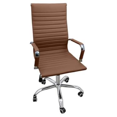 Imagem de Cadeira de Escritório Presidente Giratória, Encosto Alto, Esteirinha Executiva, Marrom, Base Cromada BlidShop