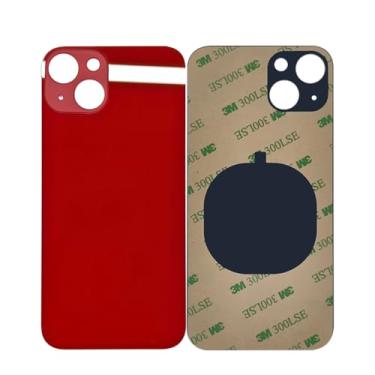 Imagem de 1 peça de vidro de substituição 2 em 1 capa traseira traseira para iPhone 13 capa de bateria painel de porta de vidro com furo grande peça de substituição com adesivo pré-instalado (vermelho)