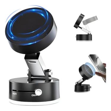 Imagem de Suporte Celular Magnético Universal Ventosa Forte Fixação - Multiúso para Mesa Carro Cozinha Escritório - Braço Articulado Ajustável Liga Alumínio Design Moderno Preto