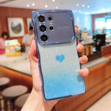 Imagem de Capa de celular Love Glitter Wave com janela grande para Samsung Galaxy S25 S24 S23 S22 Ultra Plus S23 FE S24 FE S25 Edge 5
