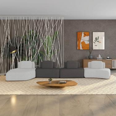 Imagem de Sofá 4 Lugares Orgânico Com Chaise E 3 Módulos Berlim Bouclê Cinza Claro-grafite K01 - D'rossi