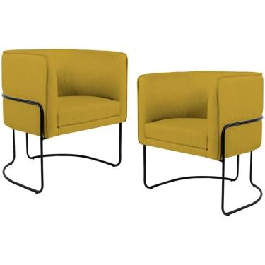 Imagem de Kit 02 Poltronas Preto Betina D02 Veludo Mostarda C-279