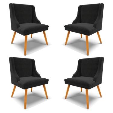 Imagem de Kit 4 Cadeiras Decorativas Sala De Jantar Pés Palito De Madeira Firenze Suede Preto/natural G19