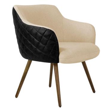 Imagem de Poltrona Kitana Pés Palito Couro Linho Preto Bege