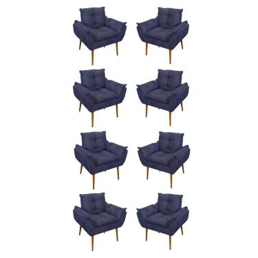 Imagem de Kit 08 Poltronas Opala Decorativas Sala De Estar Suede Cor:azul Marinho