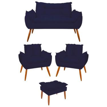 Imagem de Kit 2 Poltronas + Namoradeira + Puff Opala Decorativa Balaqui Azul Marinho