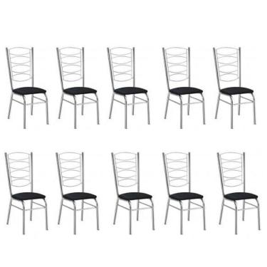 Imagem de Kit 10 Cadeiras Gisele Cromada Com Reforço-assento Corino Preto