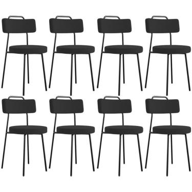 Imagem de Kit 08 Cadeiras Decorativas Estofada Para Sala De Jantar Barcelona L02 Bouclê Preto - Lyam Decor