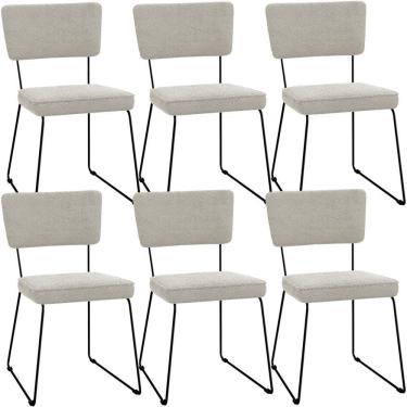 Imagem de Kit 06 Cadeiras Base De Aço Allana L02 Bouclê Creme