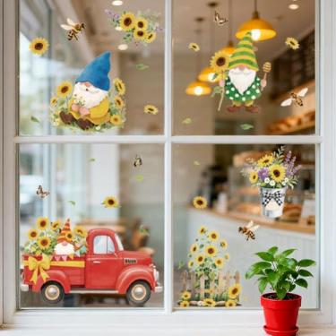 Imagem de ANATTASOUL Adesivos de janela estática Girassol e Gnomo 1 folha reutilizável decalques de janela para vidro, 120 cm x 30 cm adesivo removível de janela dupla face para quarto, escritório, decoração de