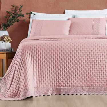 Imagem de Kit Cobre Leito Colcha Nobre Casal King 3 Peças Micropercal 200 Fios Matelado - Sal Rosa