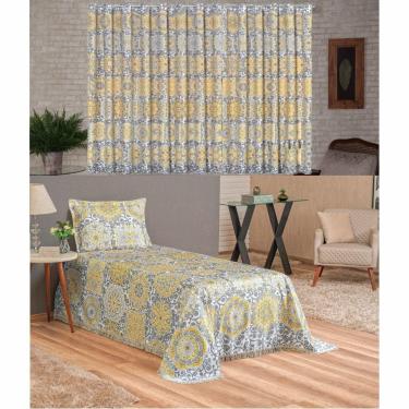 Imagem de Kit Belline Colcha Solteiro + Cortina 2 Metros 3 Peças - Bege