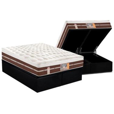Imagem de Cama Box Baú Queen: Colchão Molas Ensacadas Castor Pocket Silver Air Híbrido + Base Black(158X198)