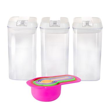 Imagem de Kit 3 Potes Herméticos Multiuso 1200ml Para Cozinha + 6 Colheres Guardar Condimentos Dosadora