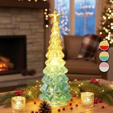 Imagem de Árvore de Natal iluminada de mesa com glitter brilhante – Árvore de Natal de vidro operada por bateria para decoração de Natal, decoração festiva presente com luz LED