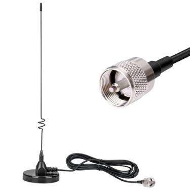 Imagem de Antena de rádio móvel, base magnética, conector PL-259, banda dupla, kit de antena chicote resistente, cabo RG58 de 5 metros, compatível com VHF UHF GMRS carro, caminhão, Hanheld, rádio amador