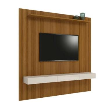 Imagem de Painel Para Tv Até 75 Polegadas Ripado Impressão 3d Egeo Com Nicho 2,25m Cedro Off White Edn