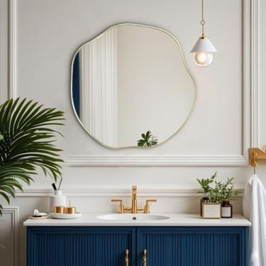 Imagem de POZINO Espelho assimétrico, espelho de parede irregular de 63,5 cm, espelho de formato único, espelho redondo moderno para sala de estar, banheiro, quarto, entrada