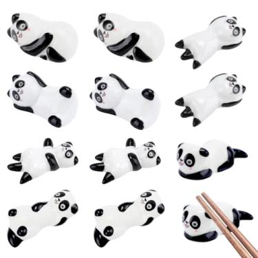 Imagem de 12 peças de suporte de pauzinhos de panda de cerâmica, suporte para descanso de pauzinhos, suporte fofo para pauzinhos, garfos, colher, pincéis de pintura