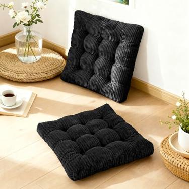 Imagem de zen shi fu Conjunto de 2 almofadas de meditação de espuma viscoelástica para adultos sentados, almofadas de assento grandes quadradas espessas para ioga, sala de estar tatami (2, preto)