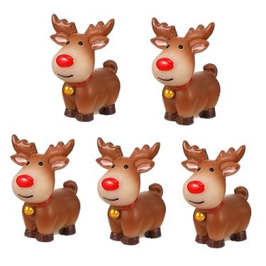 Imagem de 5 peças de mini enfeites de alce de resina para decoração de Natal, decoração criativa de mesa, estátuas de alce para quarto, sala de estar e Natal