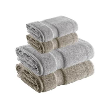 Imagem de Jogo de Toalhas Super Soft Zero Twist 4 Pe�as � Banh�o e Rosto � 500g/m� � Toque Macio, Alta Absor��o e Secagem R�pida � Altihaus (Taupe/Cinza)