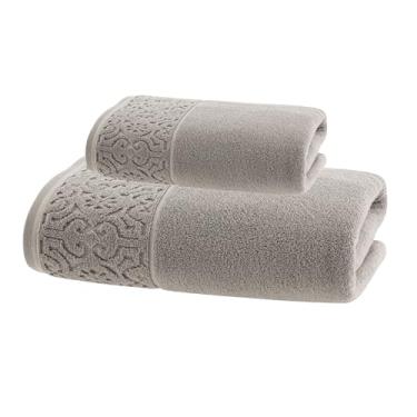 Imagem de Jogo de Toalhas Super Soft Arabesco Zero Twist � 2 Pe�as (Banho 80x150cm + Rosto 50x70cm) � 500g/m� � Toque Macio e Alta Absor��o � Altihaus (Cinza)