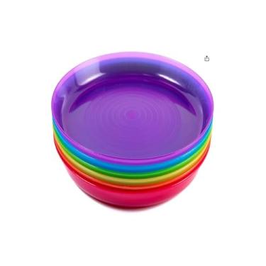 Imagem de Conjunto de 6 Pratos Plásticos Multicoloridos, 19cm x 16cm, Material PP, Empilháveis, Reutilizáveis, para Uso Diário e Festas