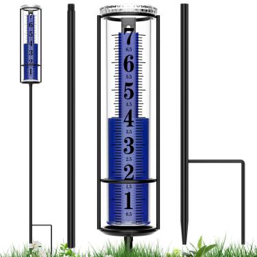 Imagem de RASKOO Medidor de chuva atualizado, medidor de chuva realmente à prova de congelamento ao ar livre, melhor classificado, medidores de chuva grandes e claros para quintal com estaca, ferramenta de