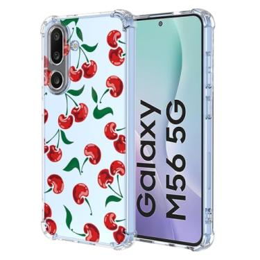 Imagem de RRXSYXL Capa para Samsung Galaxy M56 5G com estampa floral transparente, capa macia à prova de choque para Samsung M56 5G (cereja)