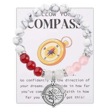 Imagem de PLITI Presente de formatura Presentes para mestres universitários presentes de pós-graduação novo presente de aventura siga sua bússola pulseira para a família, Medium, Aço inoxidável, Sem Pedra