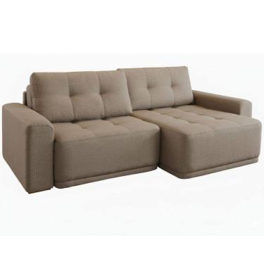 Imagem de Sofá Cama Retrátil Rondomóveis Creta R242 sem caixa com assento em espuma D33 largura de 2,24 tecido chenile linho areia