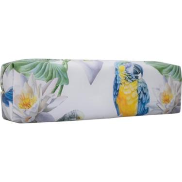 Imagem de Estojo Escolar Floral com Zíper, Material PU Resistente, Estampas de Natureza em Azul e Amarelo, 22x5x8cm, para Lápis e Canetas