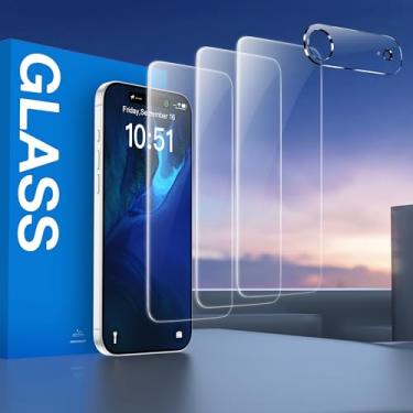 Imagem de [Pacote com 3+1] Pacote com 3 protetores de tela + 1 pacote com protetor de lente de câmera para iPhone Air, vidro temperado de dureza 9H com cobertura total, transparente HD, resistente a arranhões