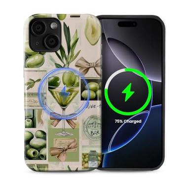 Imagem de Zhhoya Capa para iPhone 13/14, Dirty Martini Vintage Matchbox Colagem Padrão Impressão Brilhante Compatível com Magsafe Capa Rígida Híbrida de 2 Camadas Proteção para Meninas Mulheres Meninos Homens