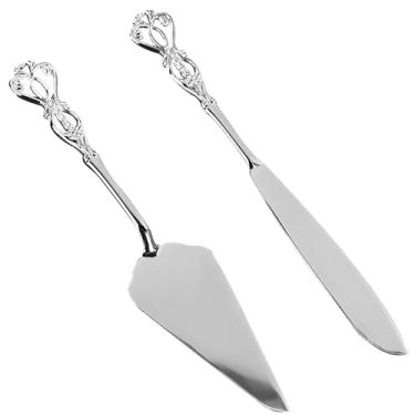 Imagem de Conjunto de bolo de casamento Server and Cutter, conjunto elegante de corte de bolo de liga de zinco com alça de celebrações antiderrapante para