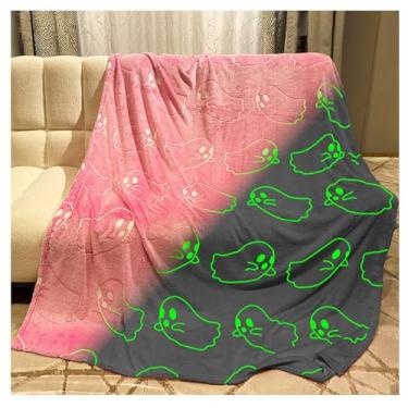 Imagem de Cobertor de Halloween que brilha no escuro presentes fantasma para meninas brinquedos para crianças 2, 3, 4, 5, 6, 7, 8, 9, 10 anos, cobertor de flanela macia para crianças (rosa, 152 x 203 cm)