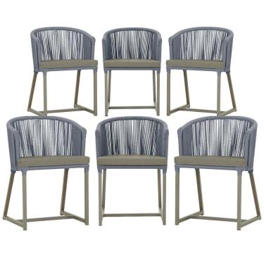 Imagem de 6 Cadeiras De Jantar Noronha Fendi Corda Náutica E8 Trama Prata