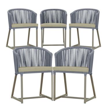 Imagem de 5 Cadeiras De Jantar Noronha Fendi Corda Náutica E7 Trama Prata