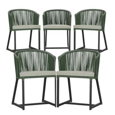 Imagem de 5 Cadeiras De Jantar Noronha Preta Corda Náutica E3 Trama Verde