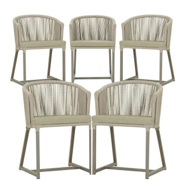 Imagem de 5 Cadeiras De Jantar Noronha Fendi Corda Náutica E7 Trama Rami