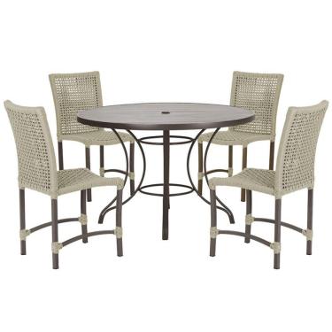 Imagem de 4 Cadeiras Corda Náutica E Mesa Tampo 1,00m Ripado Alumínio Rami