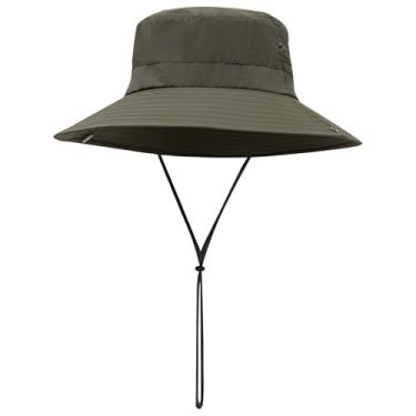 Imagem de Chapéu de sol masculino com proteção FPS 50+, aba larga e alça de queixo ajustável, nylon impermeável, chapéu respirável perfurado a laser para uso ao ar livre para caminhadas e pesca