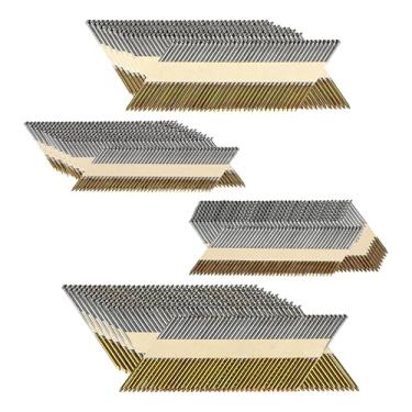 Imagem de Pregos de enquadramento de 34 graus, cabeça D, fita de papel galvanizado mergulhado, 4 tamanhos (5,5 cm + 2-1/5.1 cm + anel de 7.6 cm + 3-1/5.1 cm liso) para pregador de moldura de 34 graus, 1280