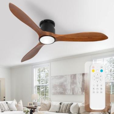 Imagem de iTni Ventilador De Teto De Perfil Baixo De 52", Ventilador De Teto Embutido Com Controle Remoto De Luzes, Motor Cc Com Lâminas De Madeira, 6 Velocidades E Temporizador Para Quarto/Sala De Estar/Mad